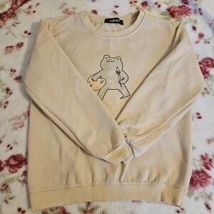 Cream Crewneck Sweatshirt with Frog Painter Graphic